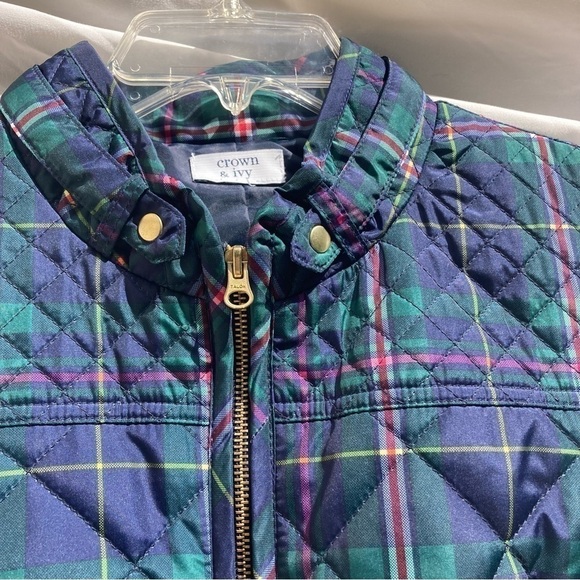 Crown & Ivy green plaid quilted vest, size medium - Picture 4 of 9
